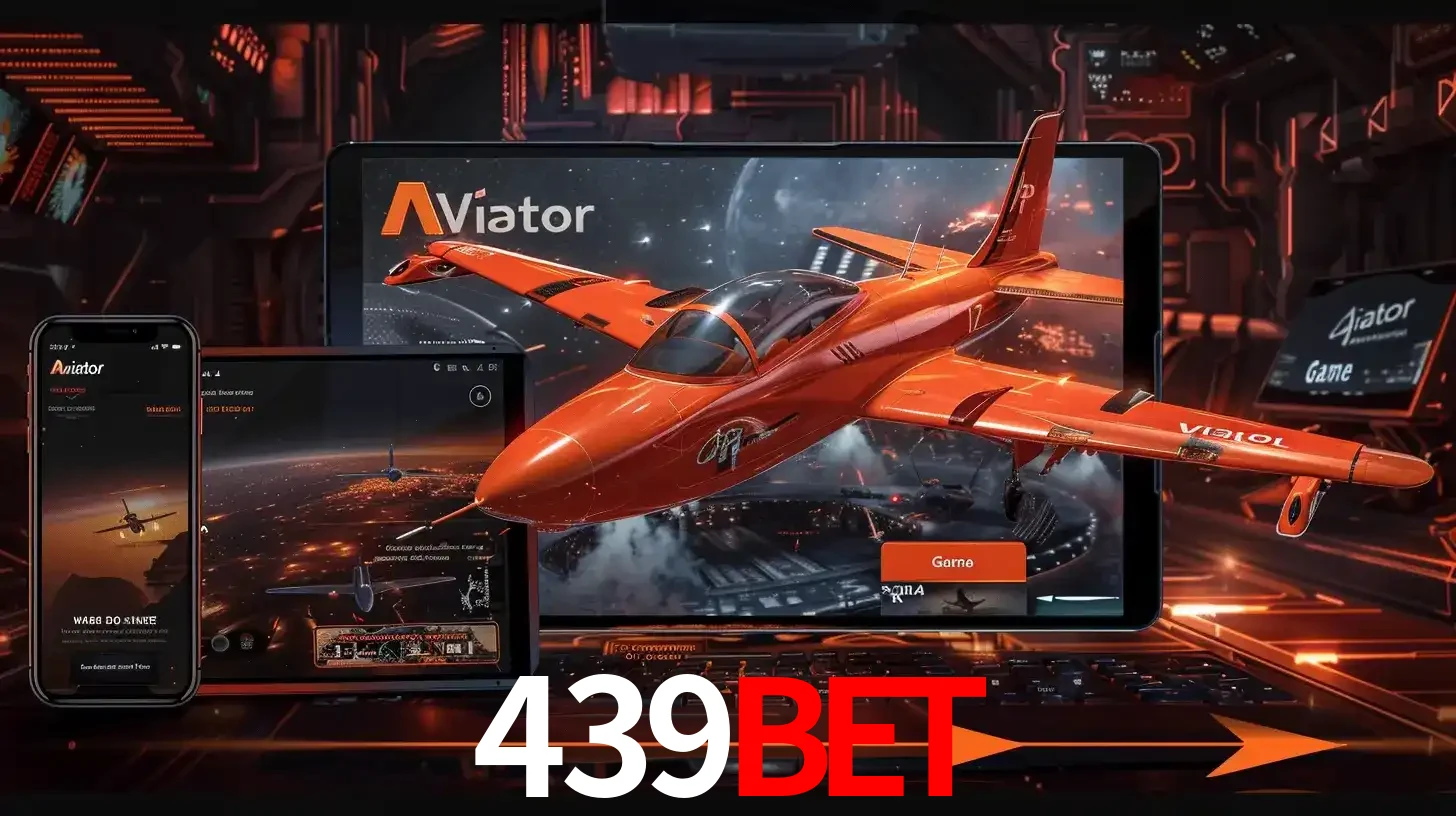 Apresentação tecnológica do jogo Aviator com um avião saindo da tela de um tablet, demonstrando a experiência imersiva em múltiplos dispositivos no 439bet.